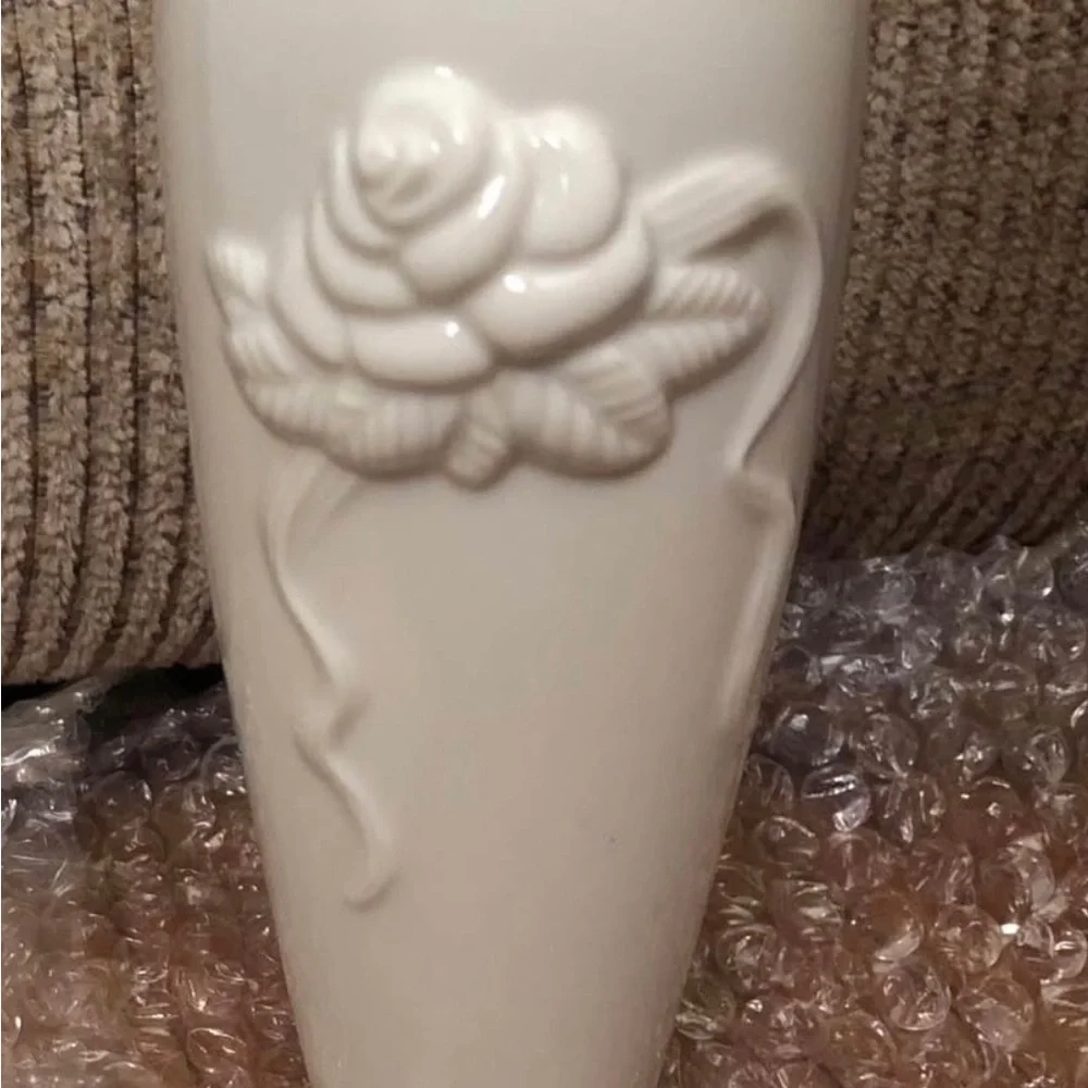 Lenox Porcelain Vase Gold Trim Raised Embossed Rose Shape 7 1/2